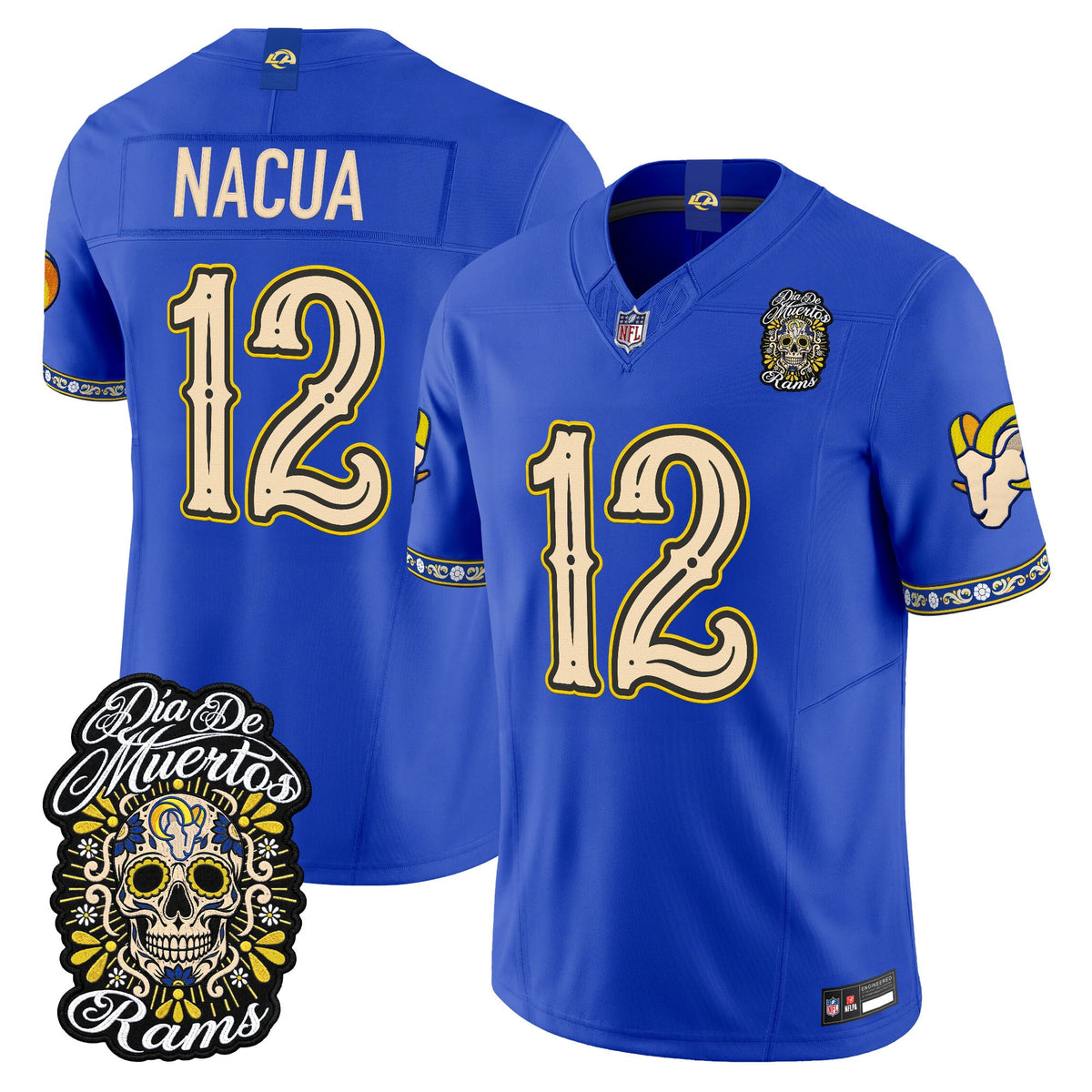 Men's Los Angeles Rams Día de los Muertos Vapor Limited Jersey - All Stitched - Royal - Puka Nacua