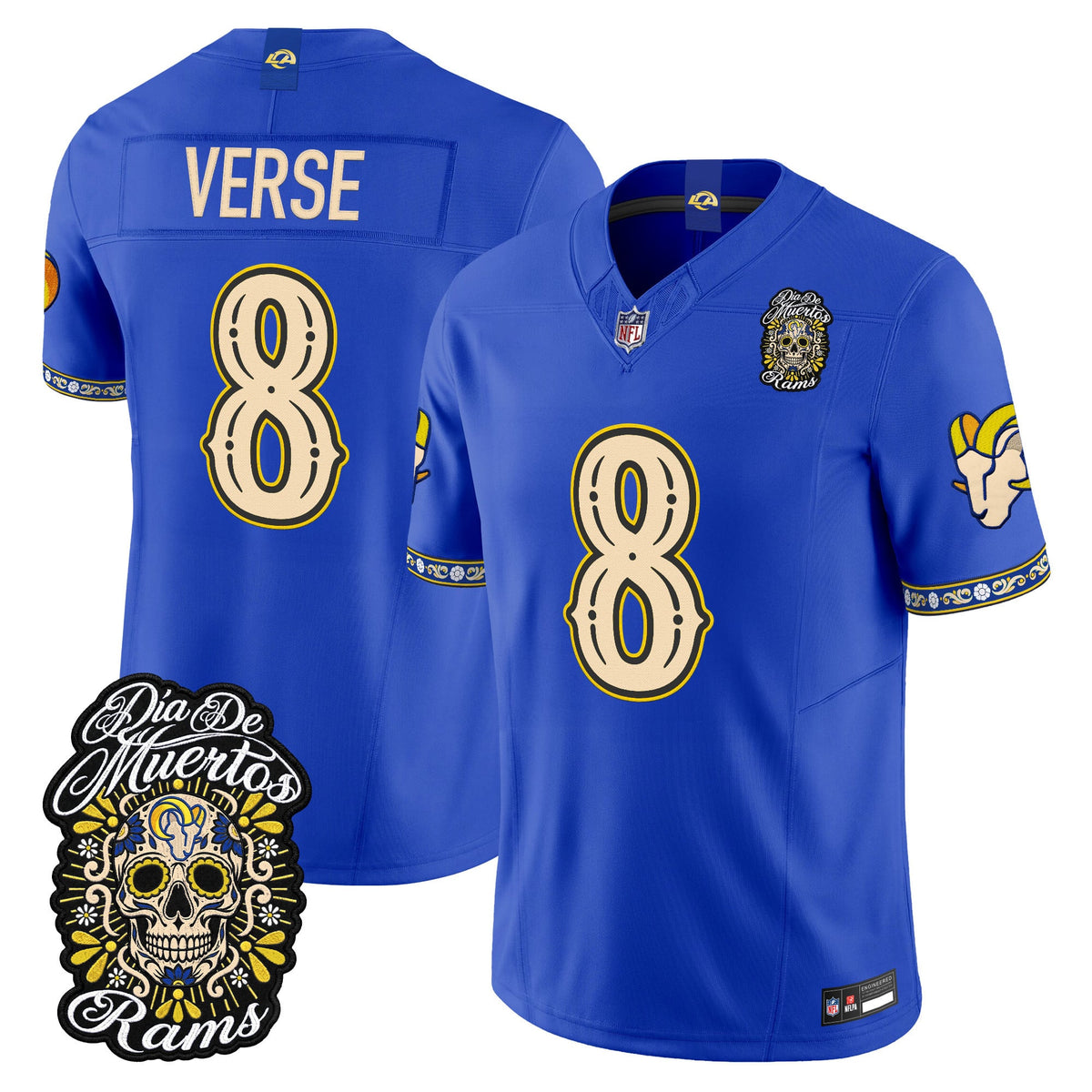 Men's Los Angeles Rams Día de los Muertos Vapor Limited Jersey - All Stitched - Royal - Jared Verse