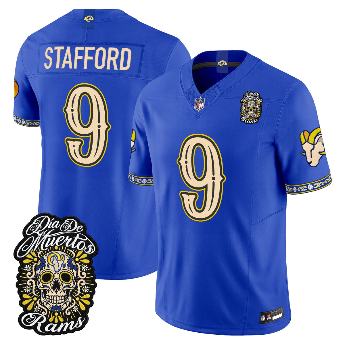 Men's Los Angeles Rams Día de los Muertos Vapor Limited Jersey - All Stitched - Royal - Matthew Stafford