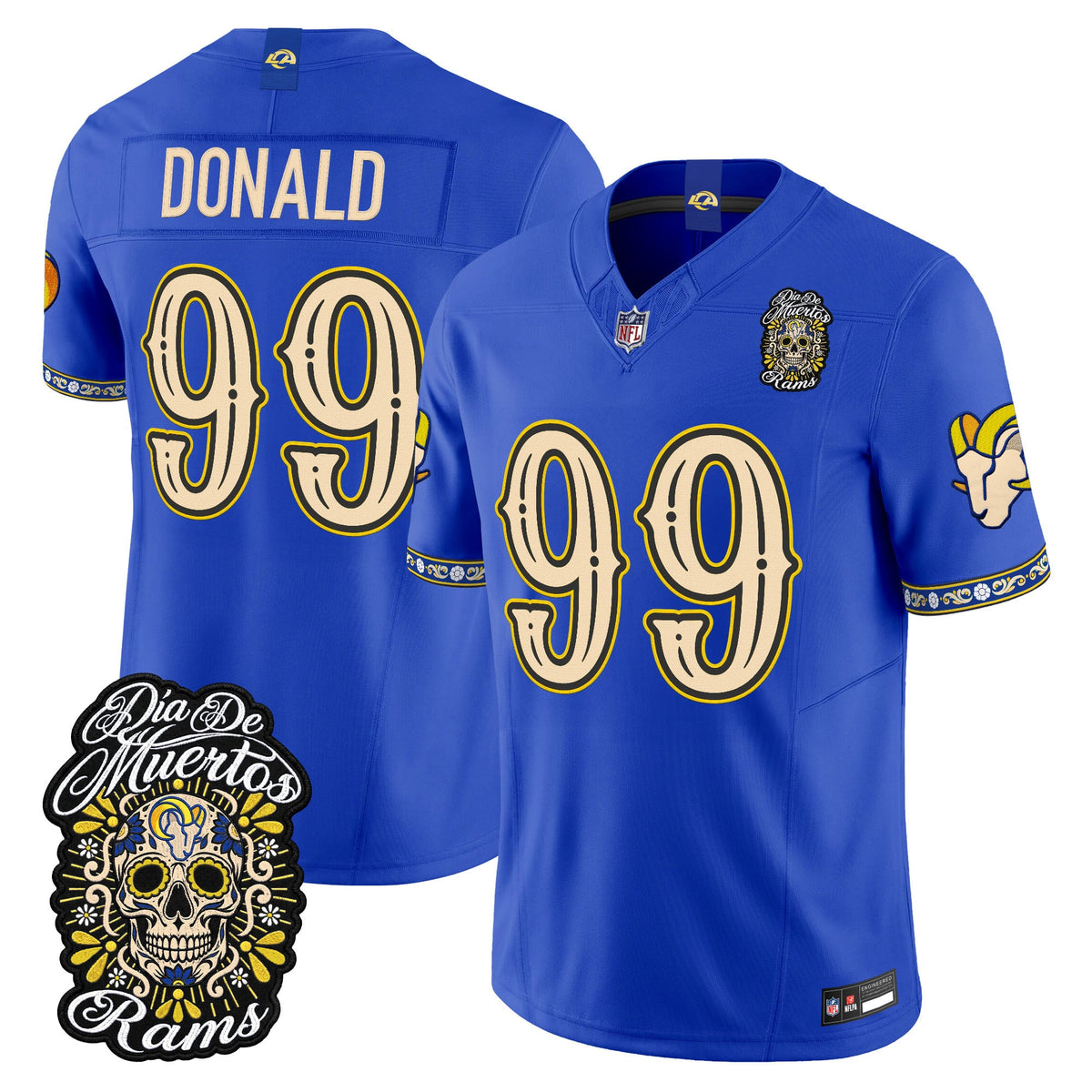 Men's Los Angeles Rams Día de los Muertos Vapor Limited Jersey - All Stitched - Royal - Aaron Donald