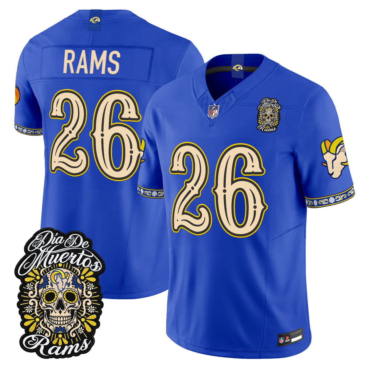 Men's Los Angeles Rams Día de los Muertos Vapor Limited Jersey - All Stitched - Royal - #26 Rams