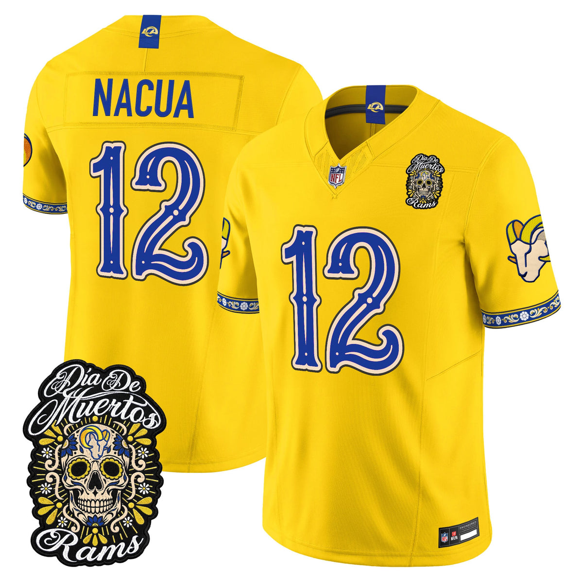 Men's Los Angeles Rams Día de los Muertos Vapor Limited Jersey - All Stitched - Gold - Puka Nacua