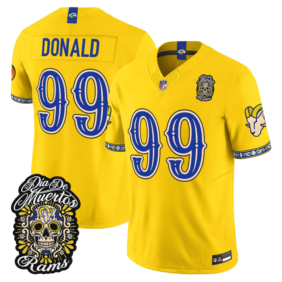 Men's Los Angeles Rams Día de los Muertos Vapor Limited Jersey - All Stitched - Gold - Aaron Donald