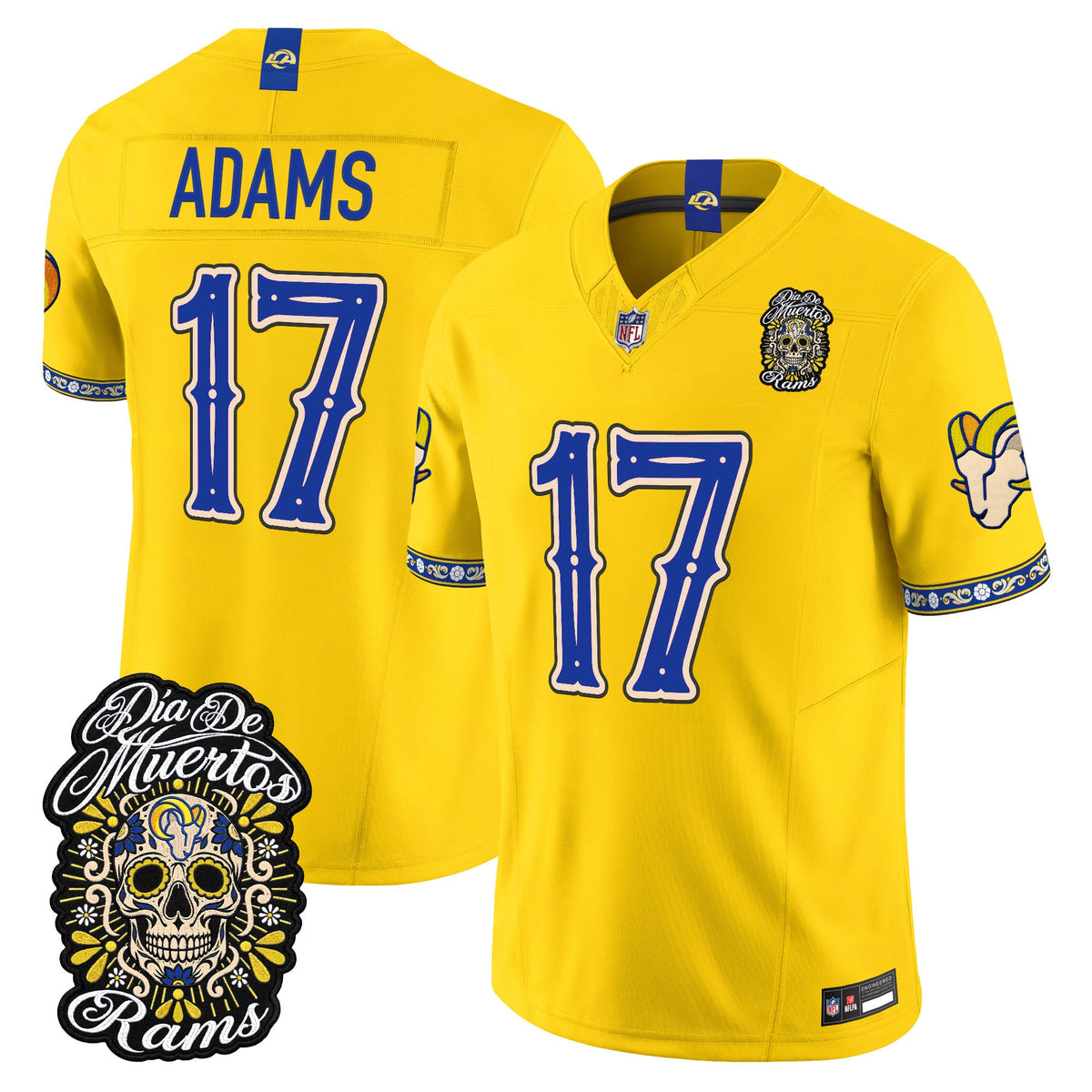 Men's Los Angeles Rams Día de los Muertos Vapor Limited Jersey - All Stitched - Gold - Davante Adams