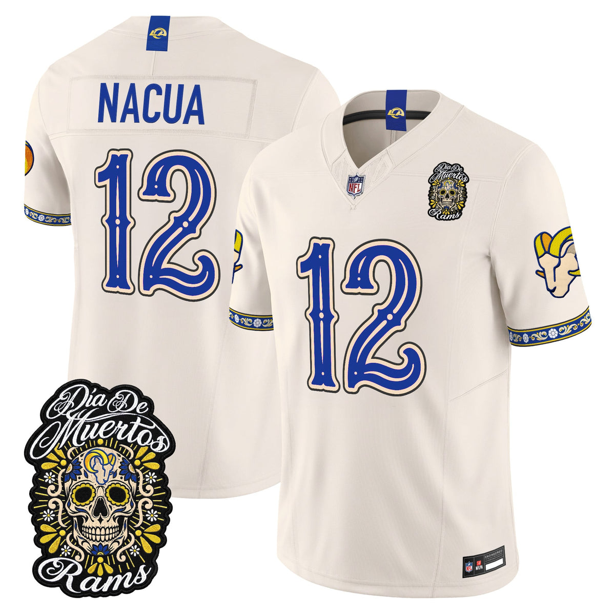 Men's Los Angeles Rams Día de los Muertos Vapor Limited Jersey - All Stitched - Bone - Puka Nacua