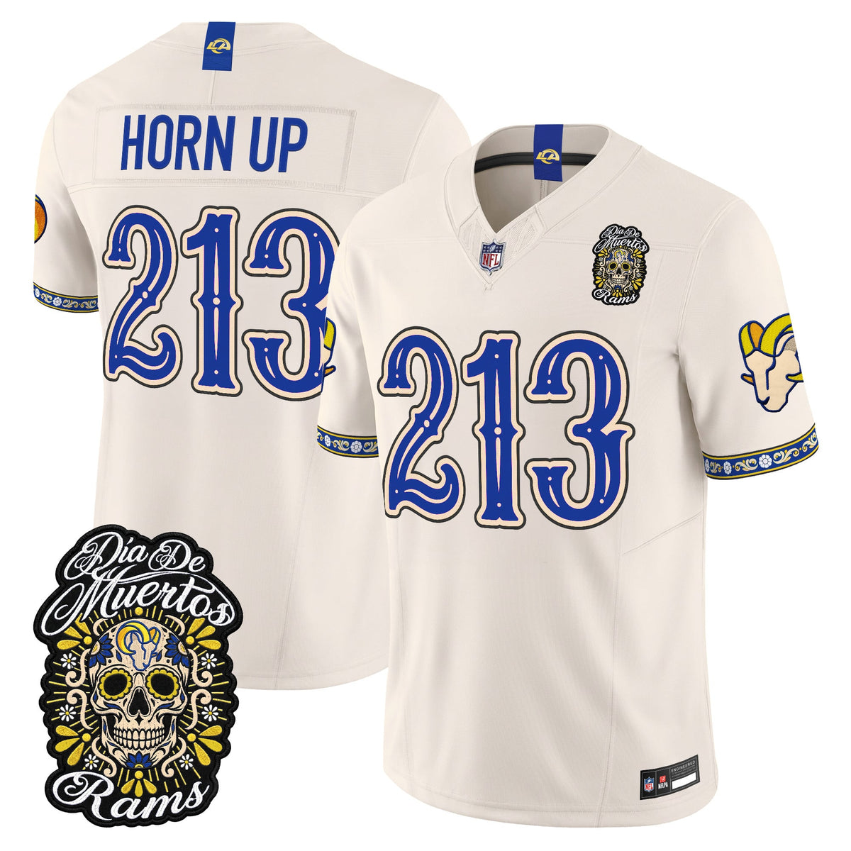 Men's Los Angeles Rams Día de los Muertos Vapor Limited Jersey - All Stitched - Bone - Horn Up 213