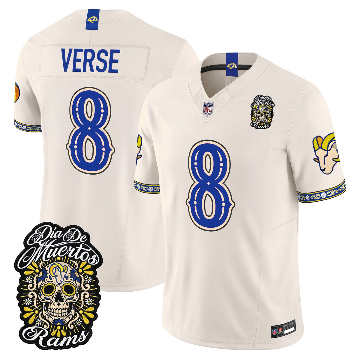 Men's Los Angeles Rams Día de los Muertos Vapor Limited Jersey - All Stitched - Bone - Jared Verse