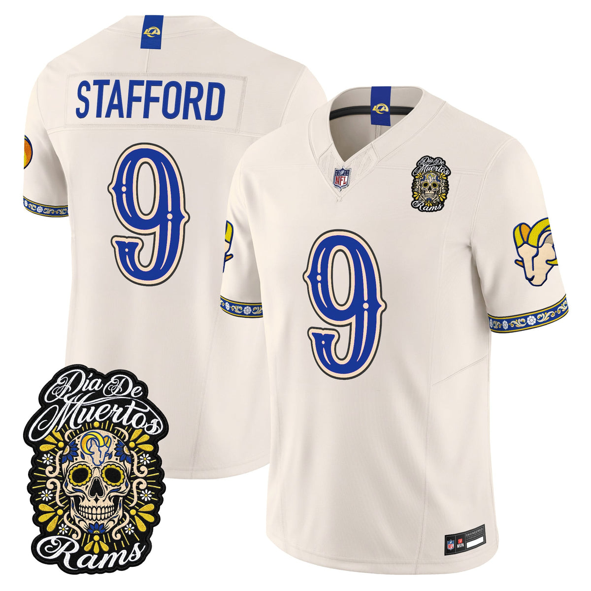 Men's Los Angeles Rams Día de los Muertos Vapor Limited Jersey - All Stitched - Bone - Matthew Stafford