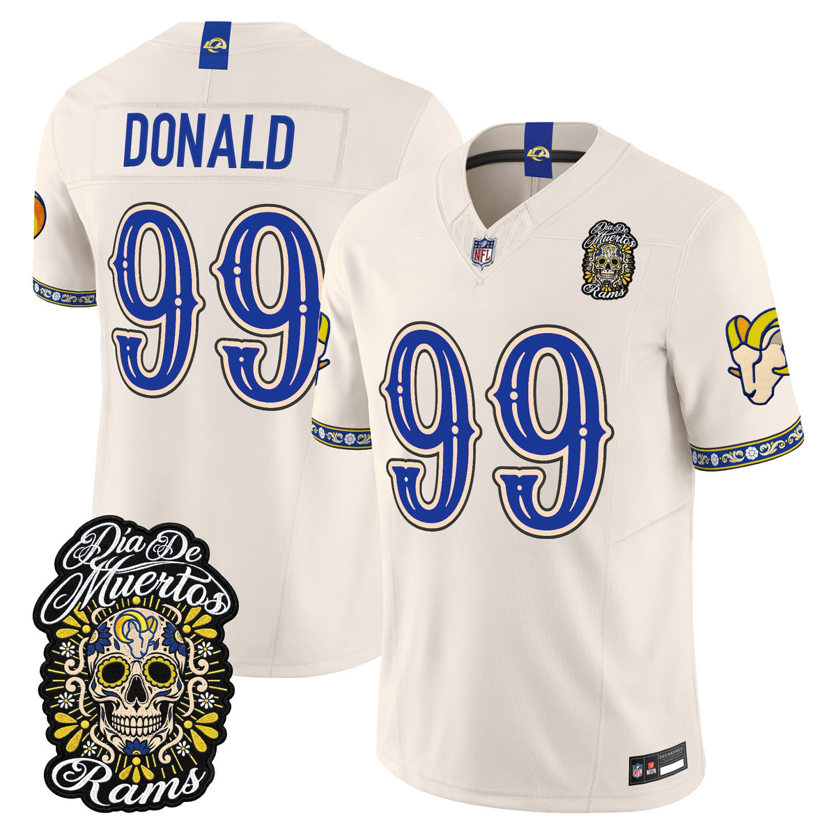 Men's Los Angeles Rams Día de los Muertos Vapor Limited Jersey - All Stitched - Bone - Aaron Donald