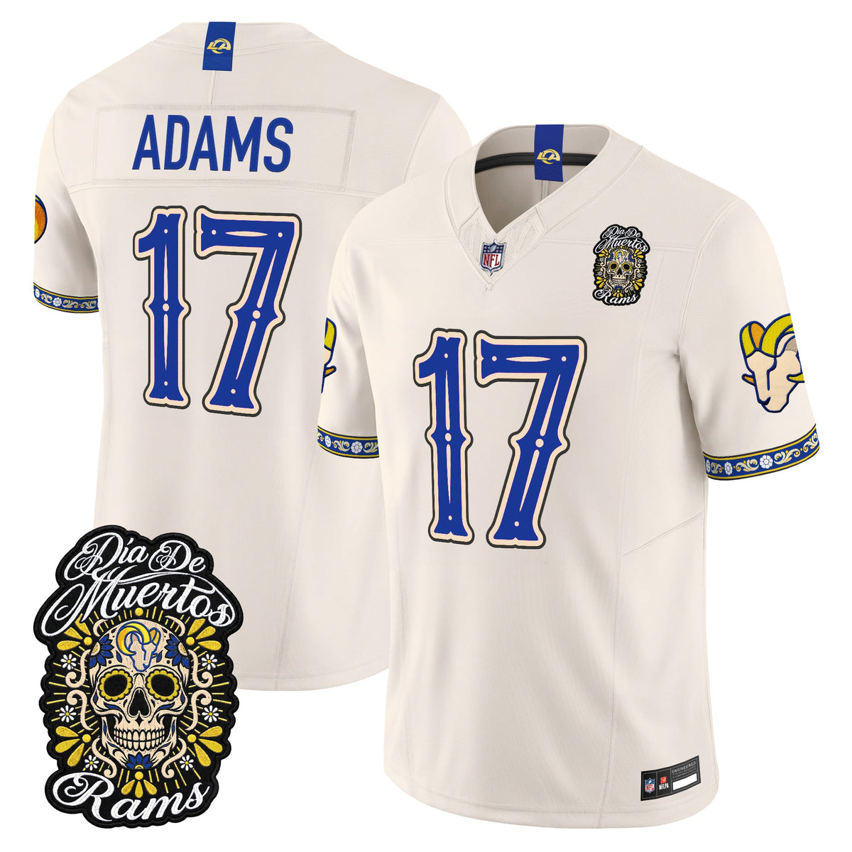 Men's Los Angeles Rams Día de los Muertos Vapor Limited Jersey - All Stitched - Bone - Davante Adams