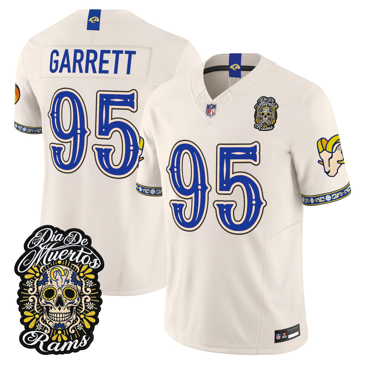 Men's Los Angeles Rams Día de los Muertos Vapor Limited Jersey - All Stitched - Bone - Myles Garrett