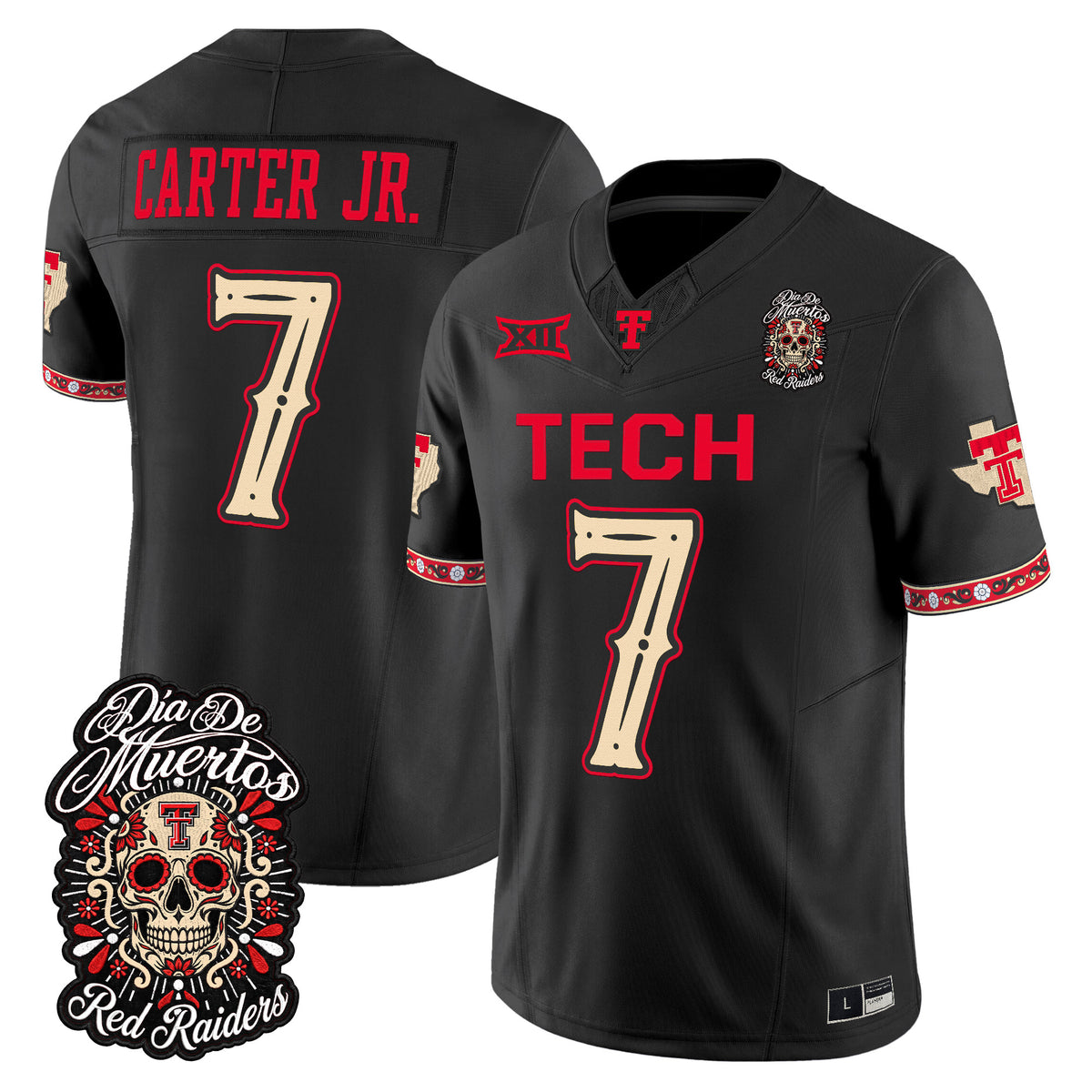 Men's Texas Tech Red Raiders Día de los Muertos Vapor Limited Jersey - All Stitched