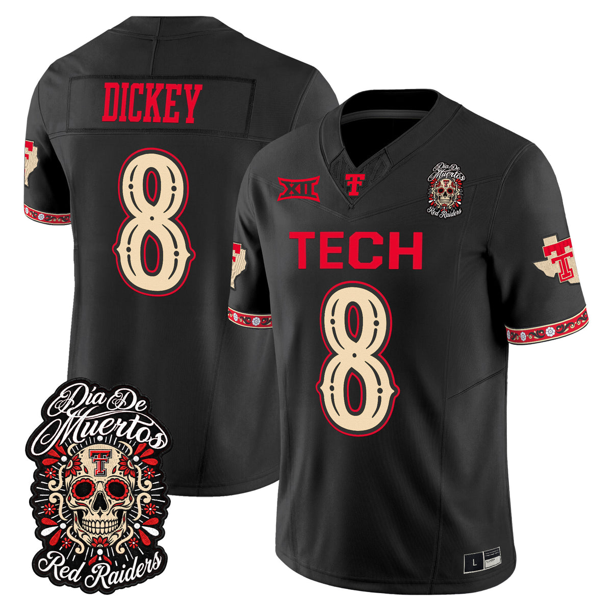 Men's Texas Tech Red Raiders Día de los Muertos Vapor Limited Jersey - All Stitched