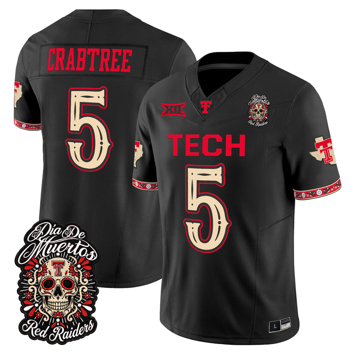 Men's Texas Tech Red Raiders Día de los Muertos Vapor Limited Jersey - All Stitched