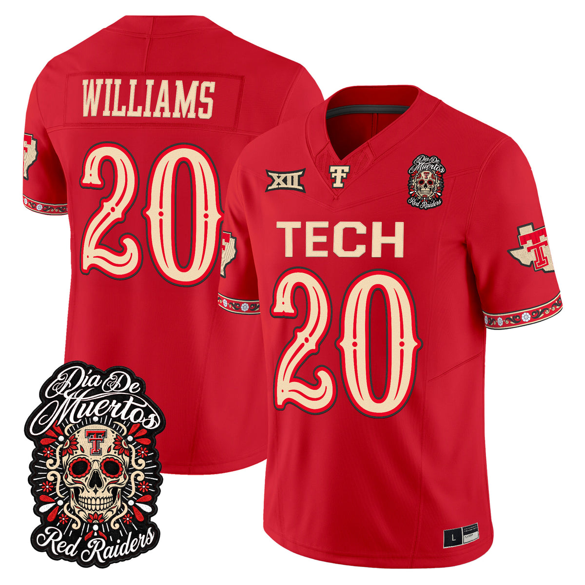 Men's Texas Tech Red Raiders Día de los Muertos Vapor Limited Jersey - All Stitched