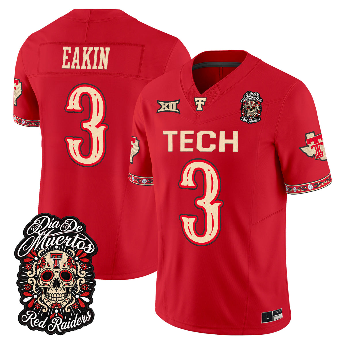 Men's Texas Tech Red Raiders Día de los Muertos Vapor Limited Jersey - All Stitched