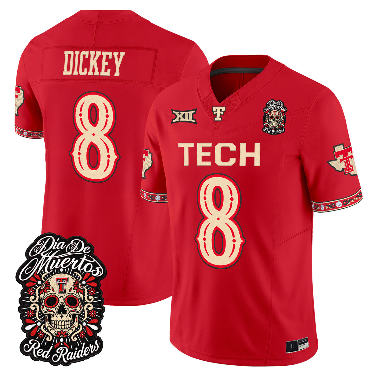 Men's Texas Tech Red Raiders Día de los Muertos Vapor Limited Jersey - All Stitched