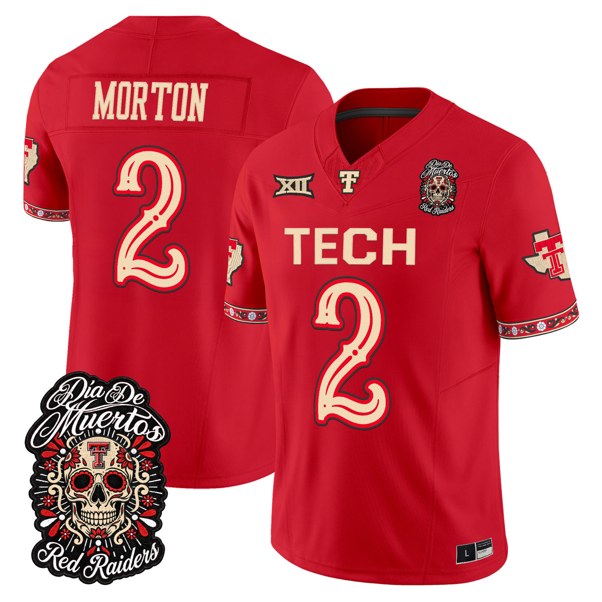 Men's Texas Tech Red Raiders Día de los Muertos Vapor Limited Jersey - All Stitched