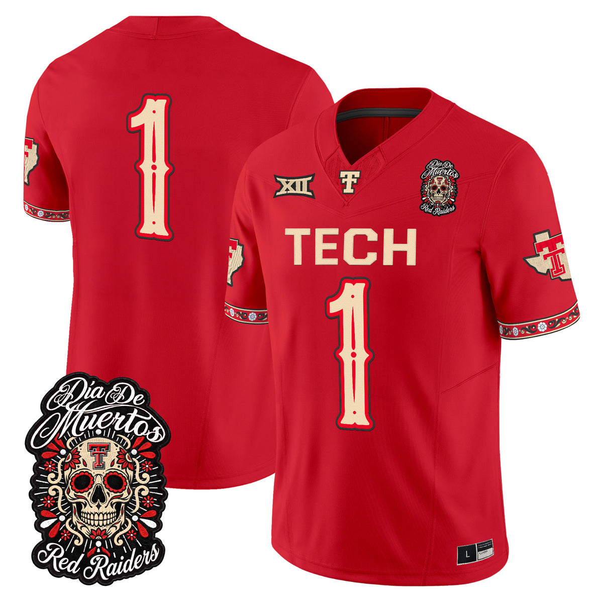 Men's Texas Tech Red Raiders Día de los Muertos Vapor Limited Jersey - All Stitched