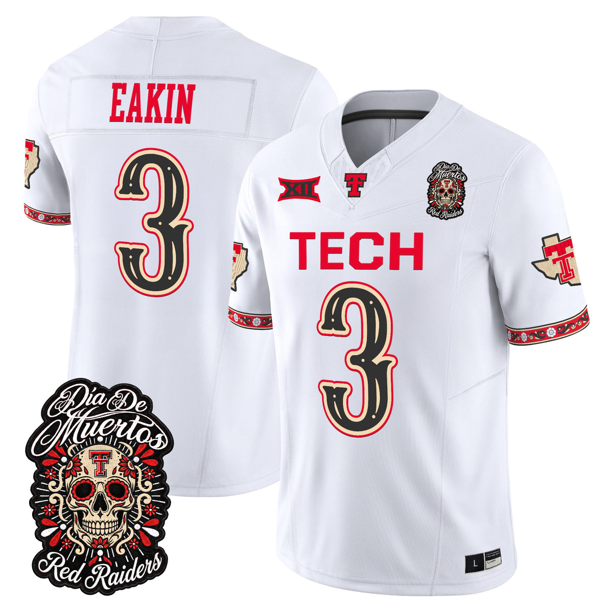 Men's Texas Tech Red Raiders Día de los Muertos Vapor Limited Jersey - All Stitched