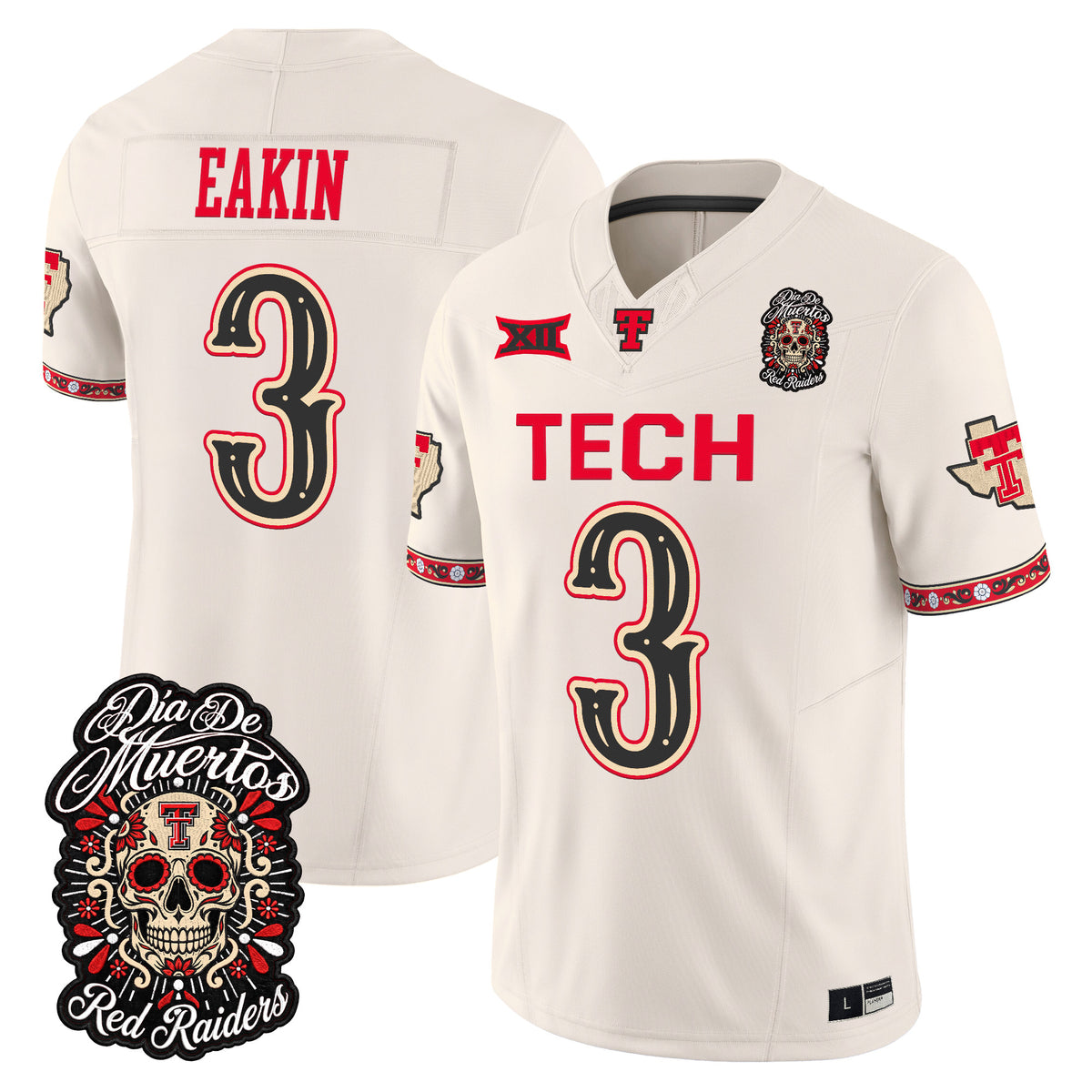 Men's Texas Tech Red Raiders Día de los Muertos Vapor Limited Jersey - All Stitched