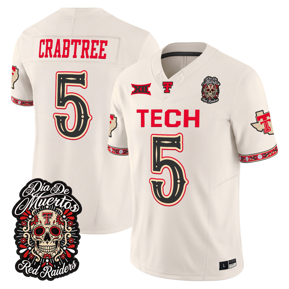Men's Texas Tech Red Raiders Día de los Muertos Vapor Limited Jersey - All Stitched