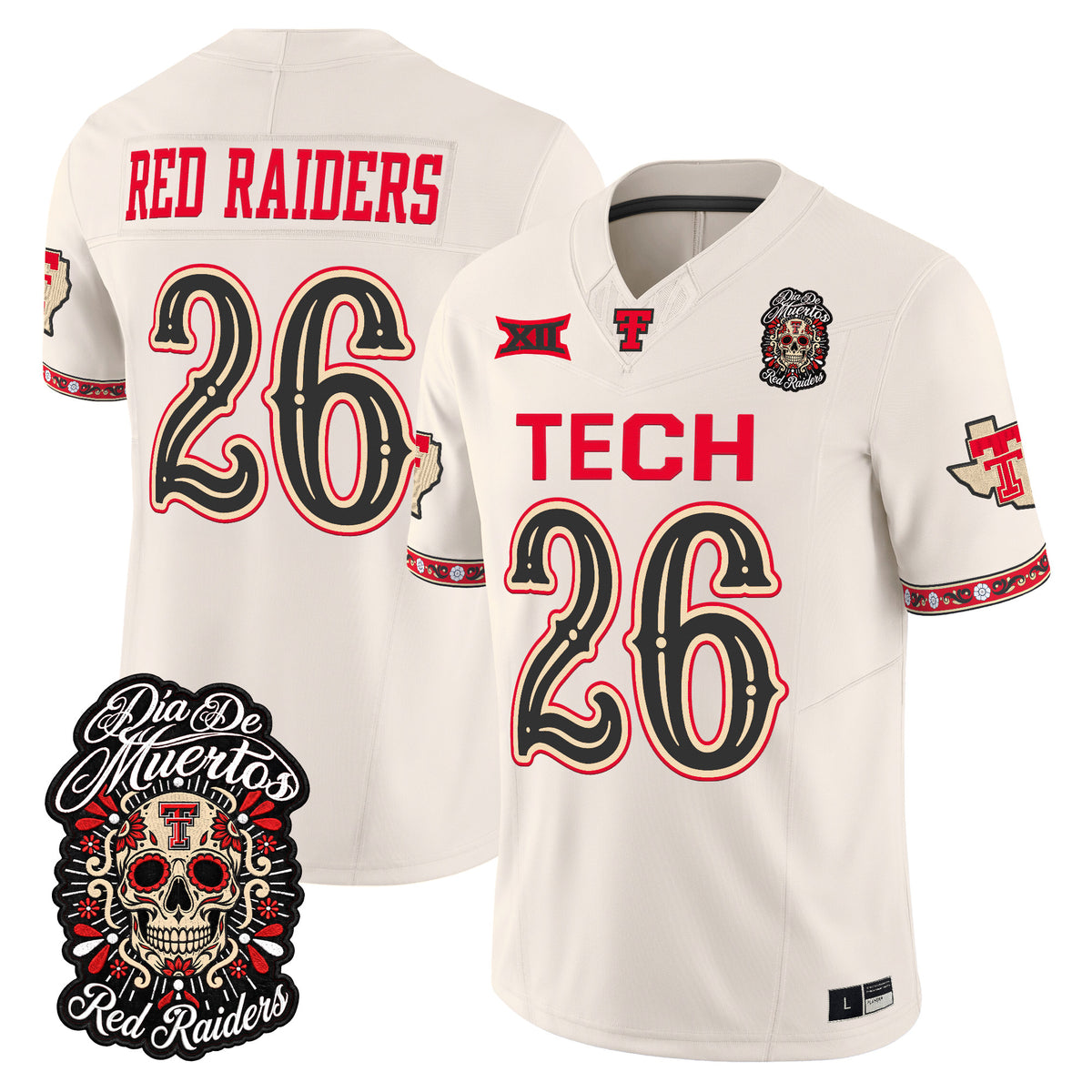 Men's Texas Tech Red Raiders Día de los Muertos Vapor Limited Jersey - All Stitched