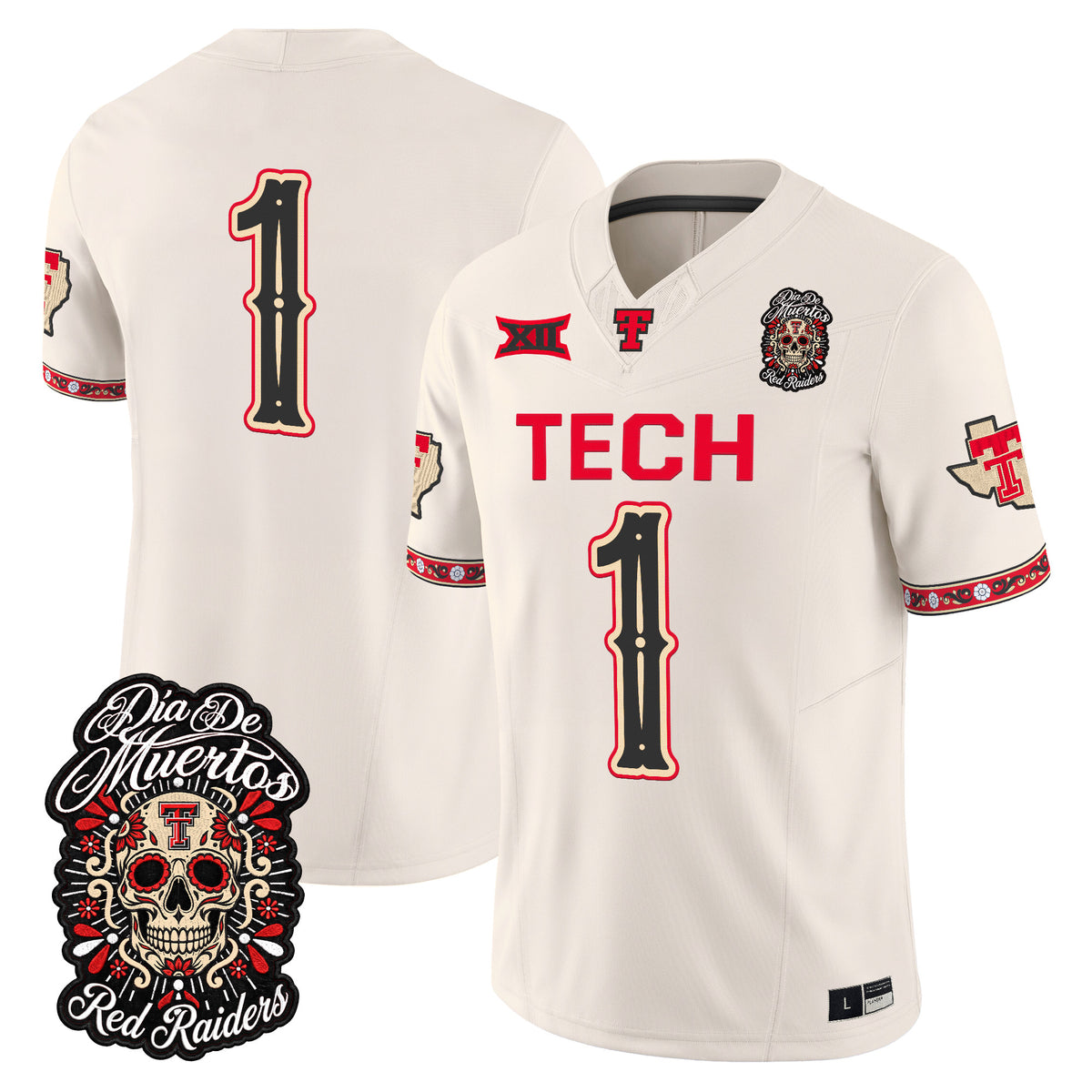 Men's Texas Tech Red Raiders Día de los Muertos Vapor Limited Jersey - All Stitched
