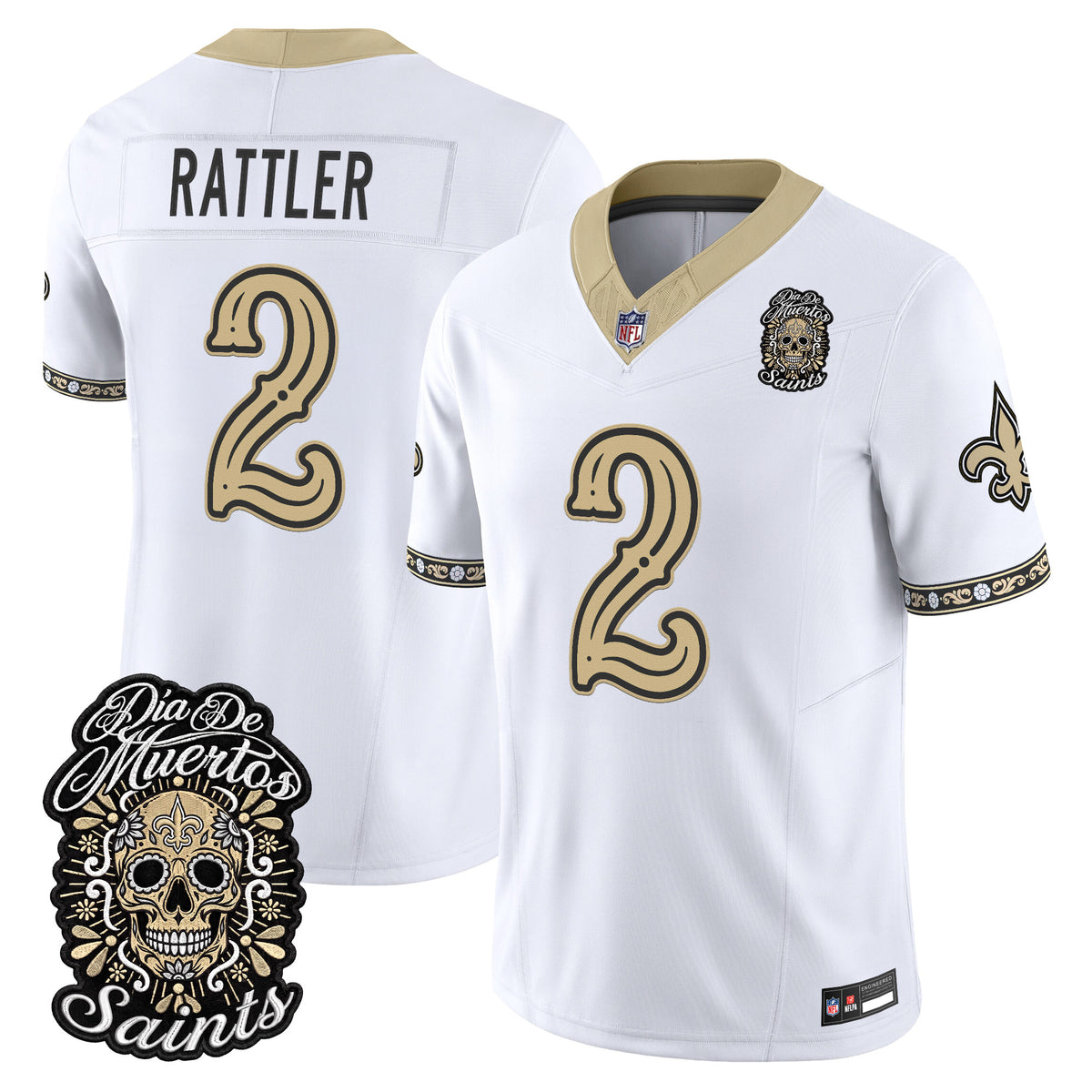 Men's New Orleans Saints Día de los Muertos Vapor Limited Jersey - All Stitched