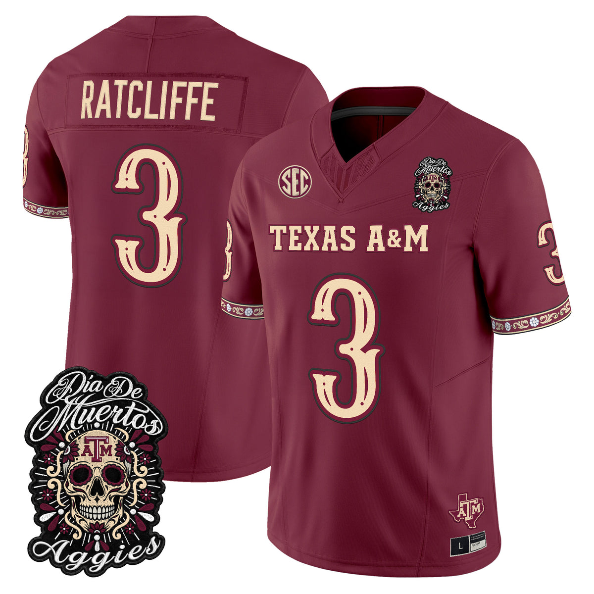 Men's Texas A&M Aggies Día de los Muertos Vapor Limited Jersey - All Stitched
