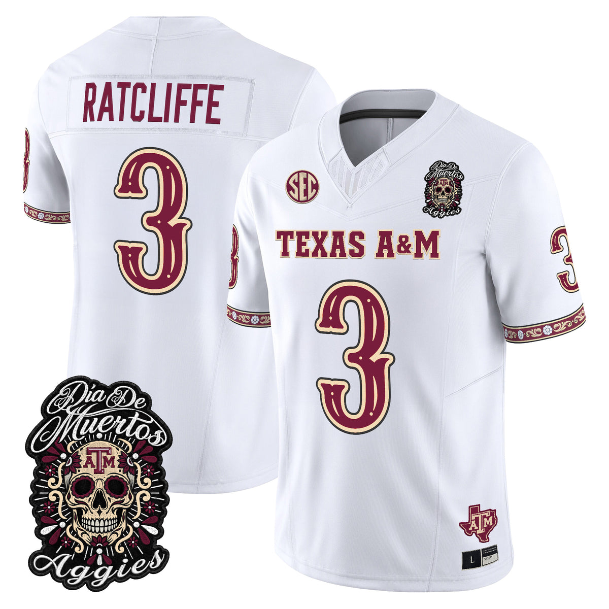 Men's Texas A&M Aggies Día de los Muertos Vapor Limited Jersey - All Stitched