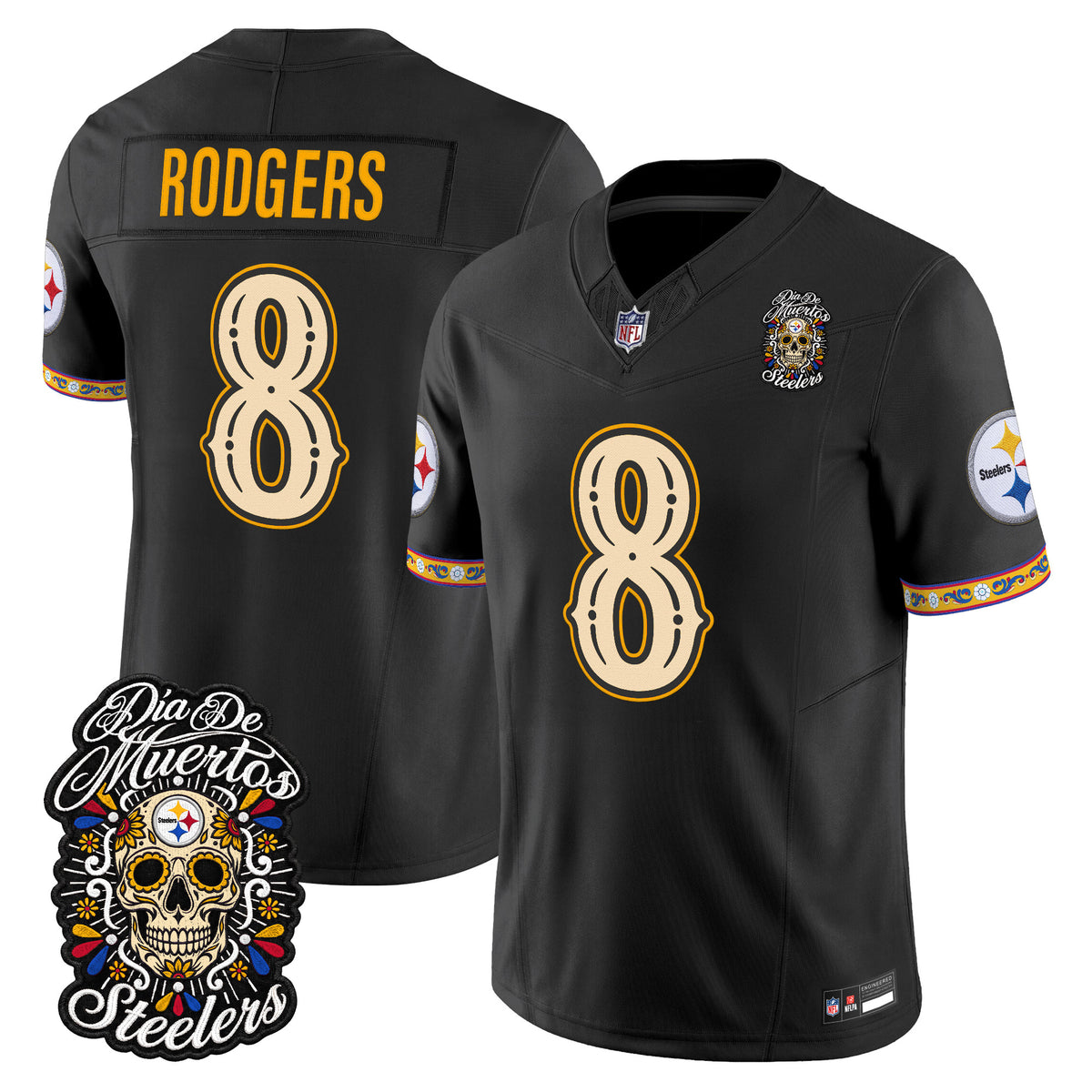 Men's Pittsburgh Steelers Día de los Muertos Vapor Limited Jersey - All Stitched