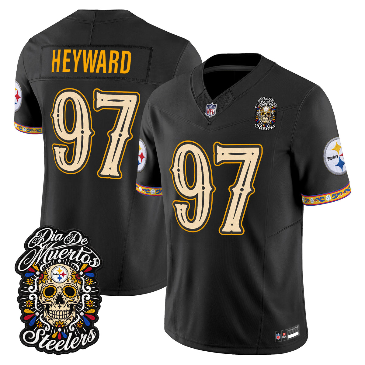 Men's Pittsburgh Steelers Día de los Muertos Vapor Limited Jersey - All Stitched