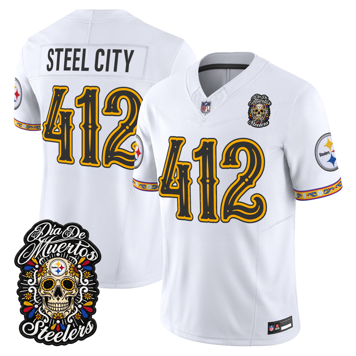 Men's Pittsburgh Steelers Día de los Muertos Vapor Limited Jersey - All Stitched