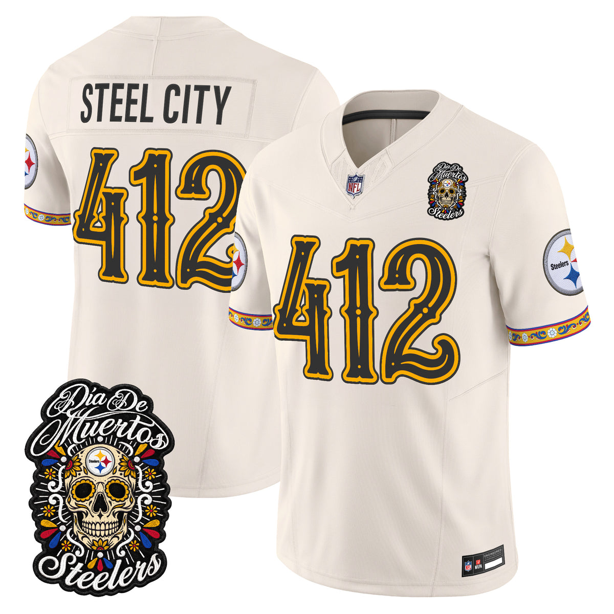 Men's Pittsburgh Steelers Día de los Muertos Vapor Limited Jersey - All Stitched