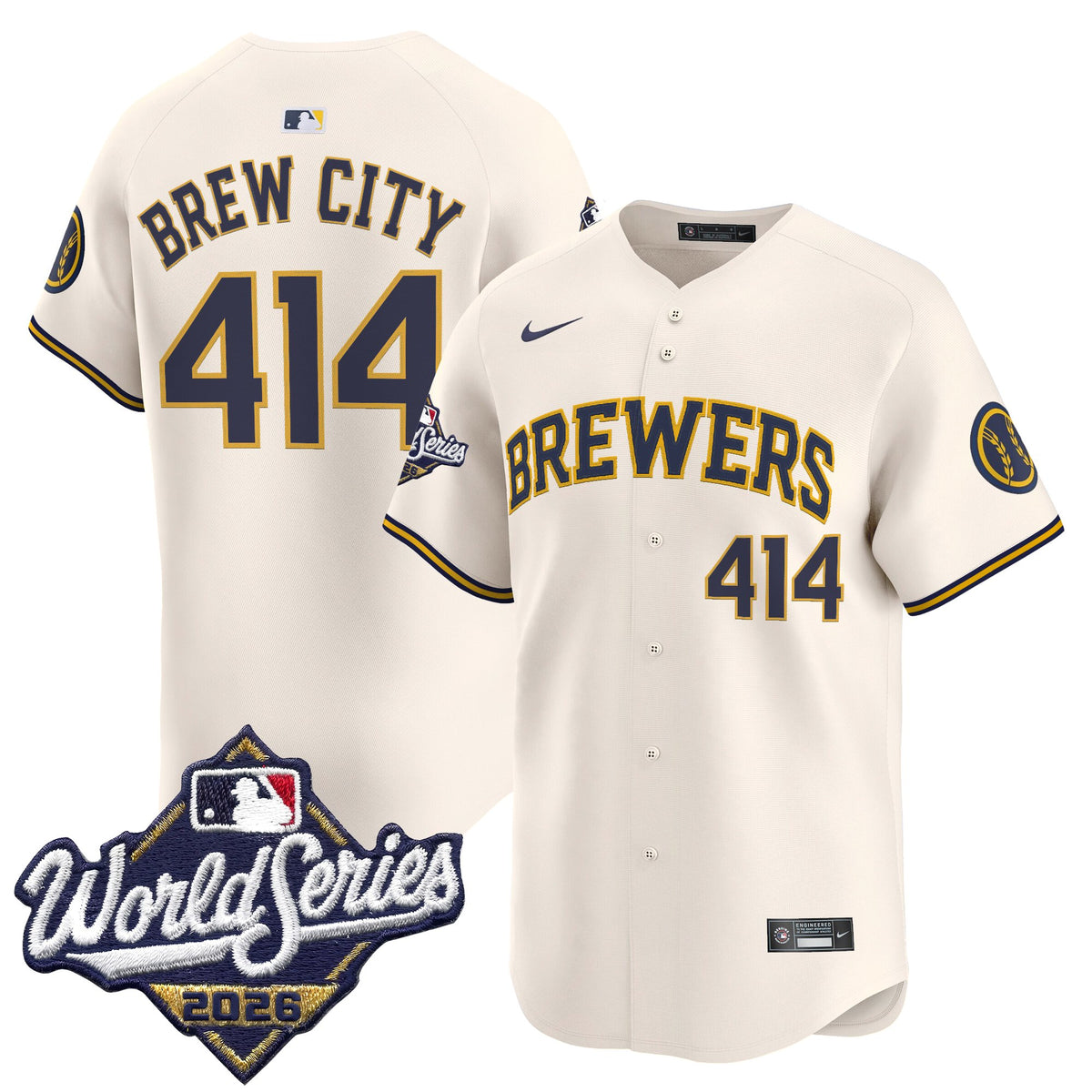 Men's Milwaukee Brewers 2026 World Series Vapor Premier Limited Jersey - All Stitched - Cream - Brew City 414