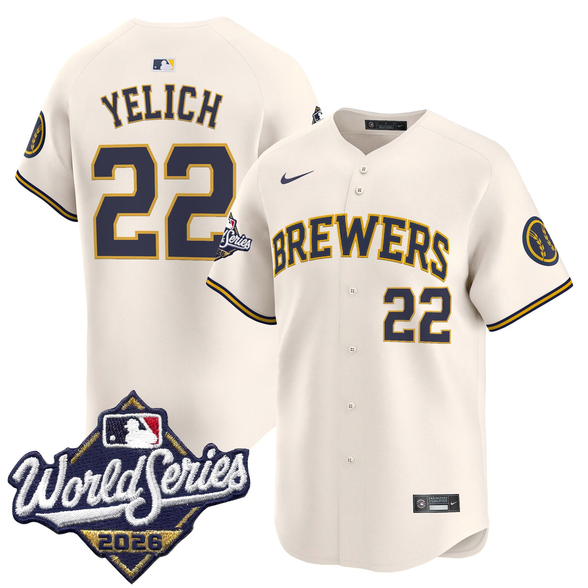 Men's Milwaukee Brewers 2026 World Series Vapor Premier Limited Jersey - All Stitched - Cream - Christian Yelich