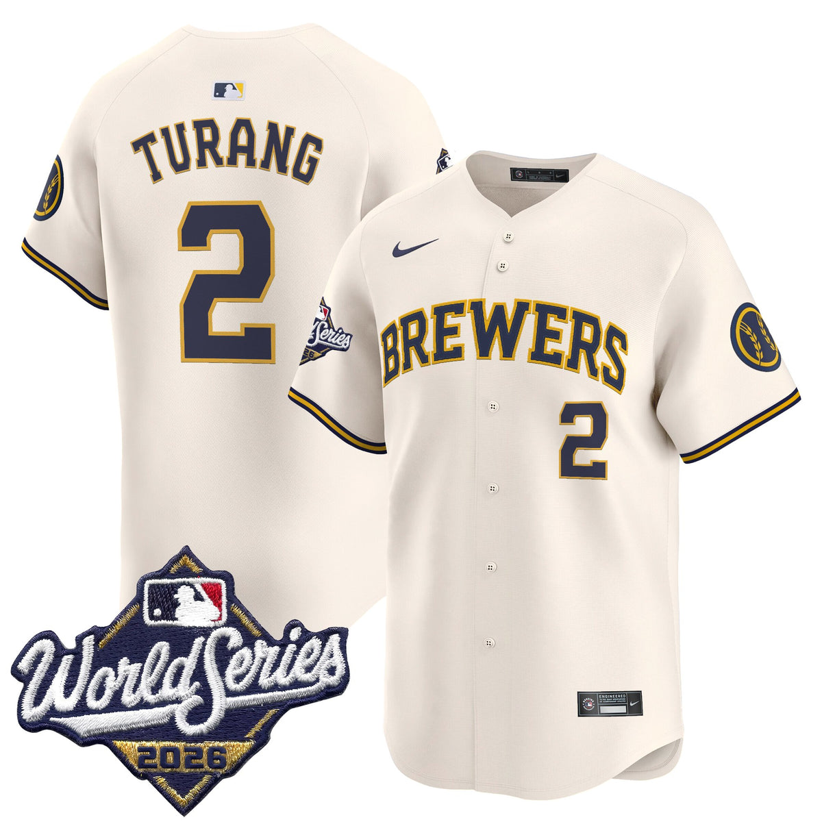 Men's Milwaukee Brewers 2026 World Series Vapor Premier Limited Jersey - All Stitched - Cream - Brice Turang