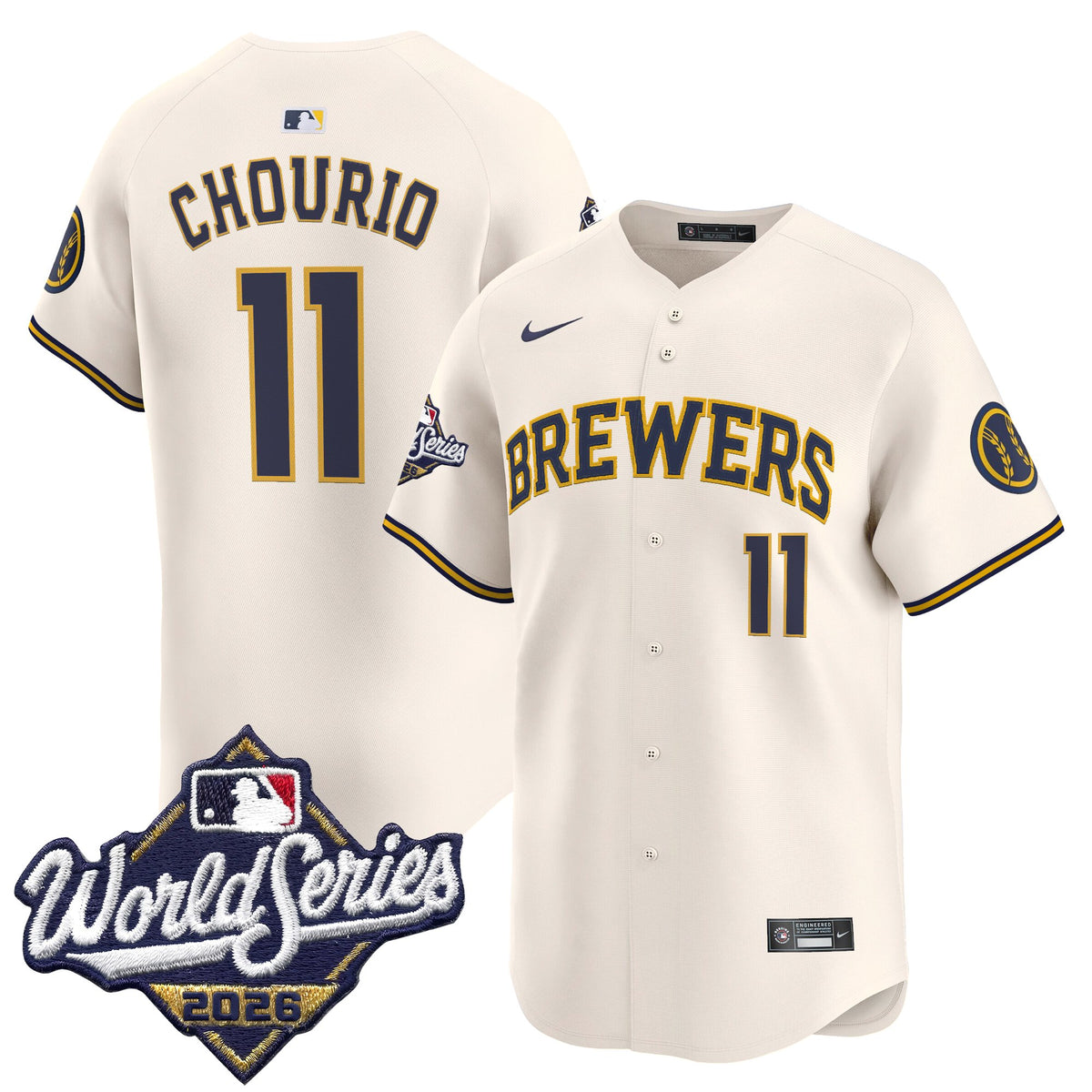 Men's Milwaukee Brewers 2026 World Series Vapor Premier Limited Jersey - All Stitched - Cream - Jackson Chourio
