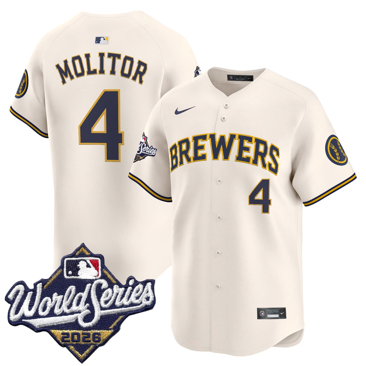Men's Milwaukee Brewers 2026 World Series Vapor Premier Limited Jersey - All Stitched - Cream - Paul Molitor