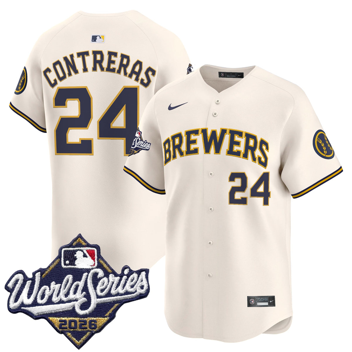 Men's Milwaukee Brewers 2026 World Series Vapor Premier Limited Jersey - All Stitched - Cream - William Contreras
