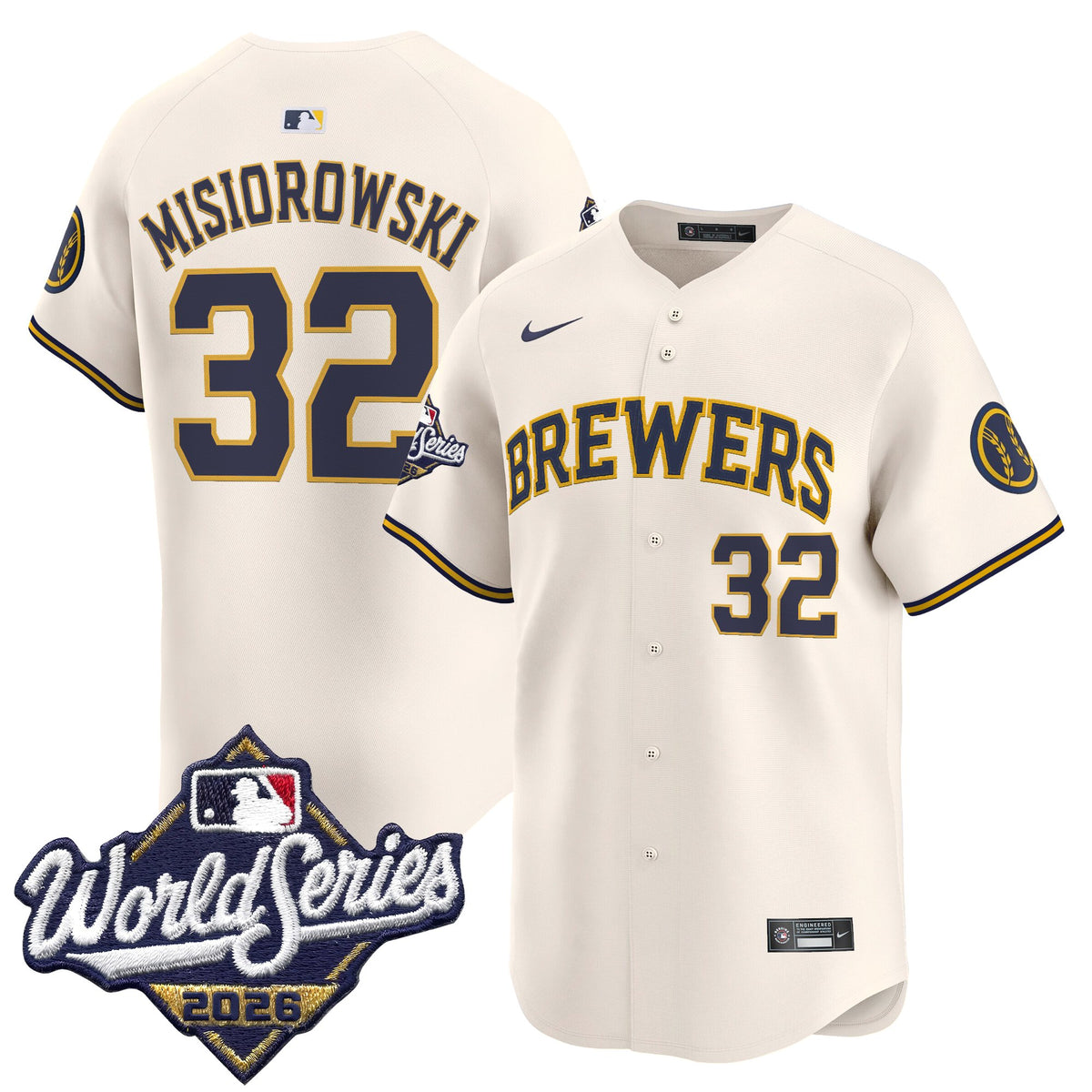 Men's Milwaukee Brewers 2026 World Series Vapor Premier Limited Jersey - All Stitched - Cream - Jacob Misiorowski