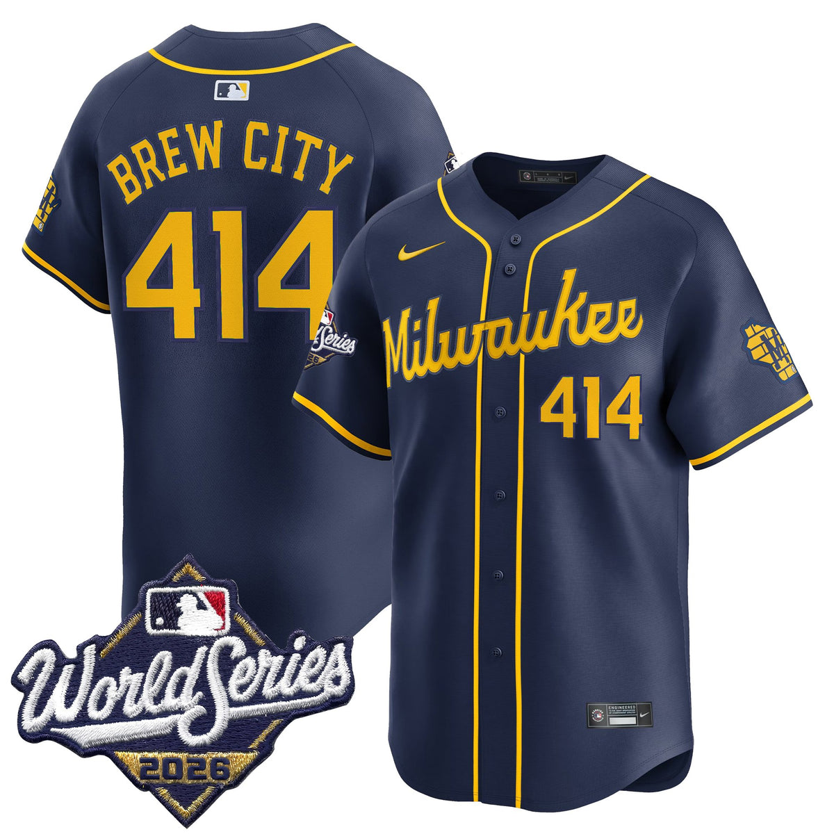 Men's Milwaukee Brewers 2026 World Series Vapor Premier Limited Jersey - All Stitched - Navy - Brew City 414