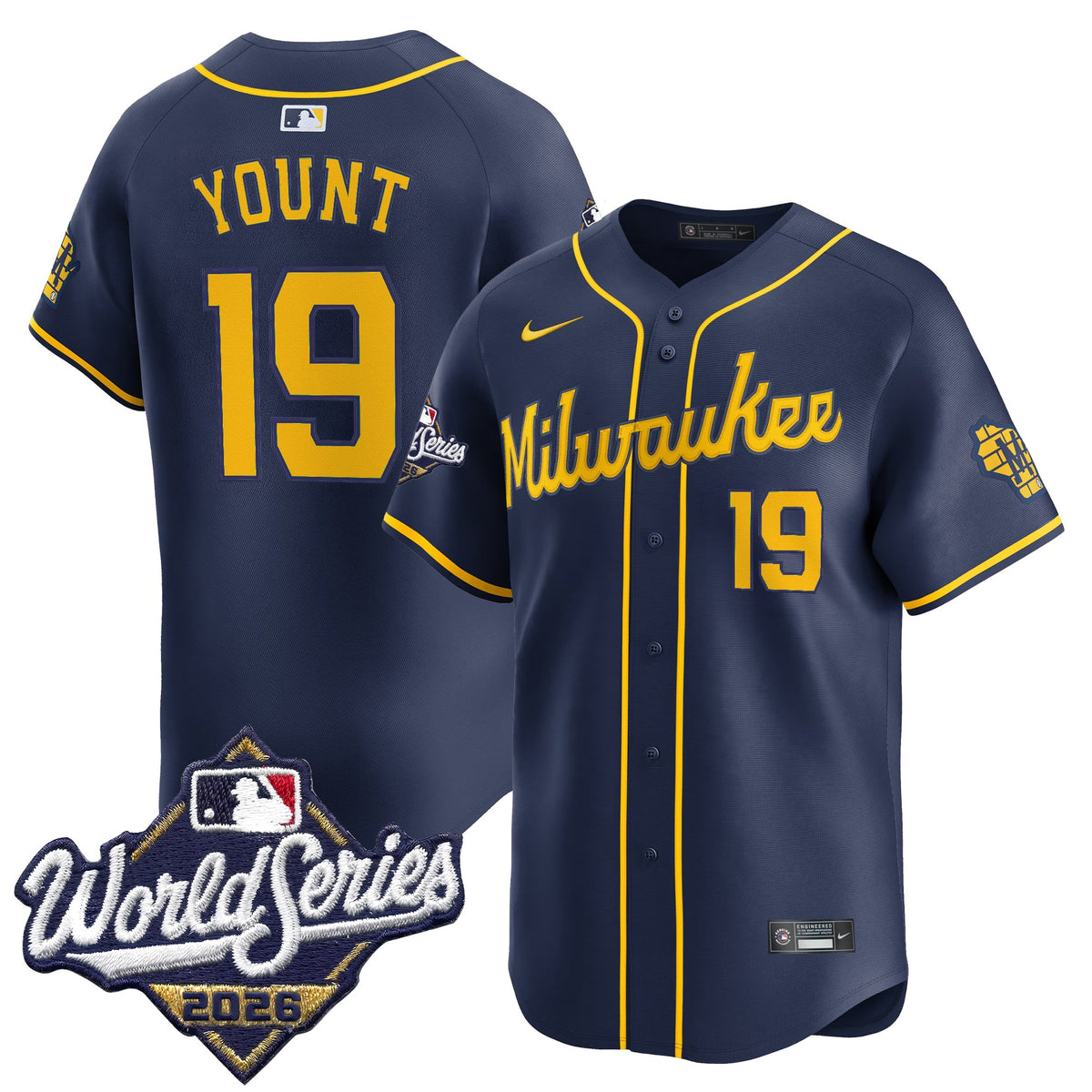 Men's Milwaukee Brewers 2026 World Series Vapor Premier Limited Jersey - All Stitched - Navy - Robin Yount