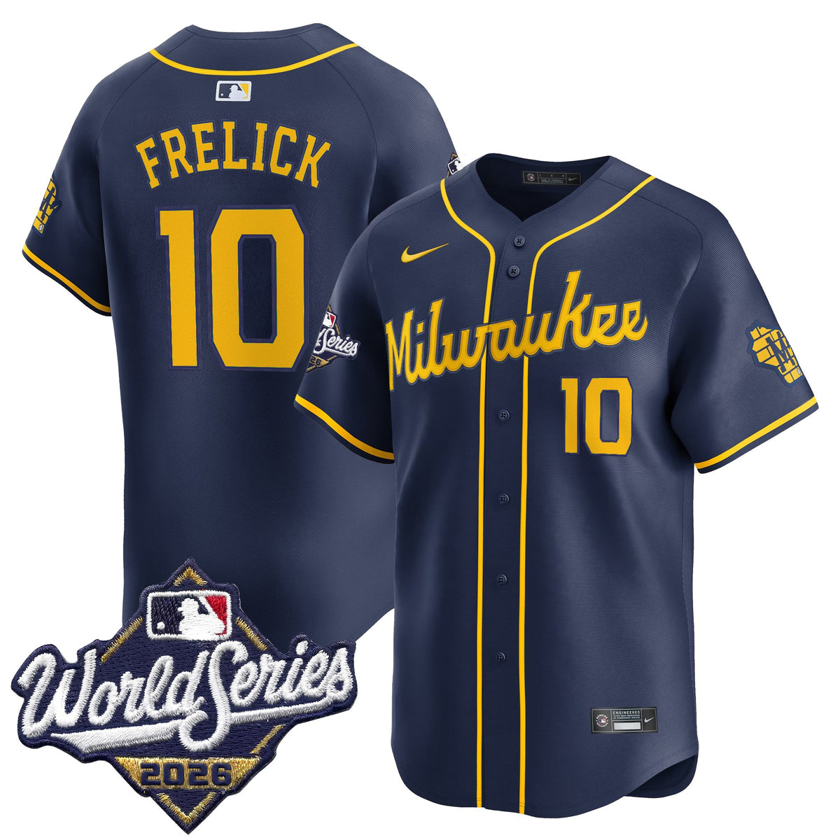 Men's Milwaukee Brewers 2026 World Series Vapor Premier Limited Jersey - All Stitched - Navy - Sal Frelick