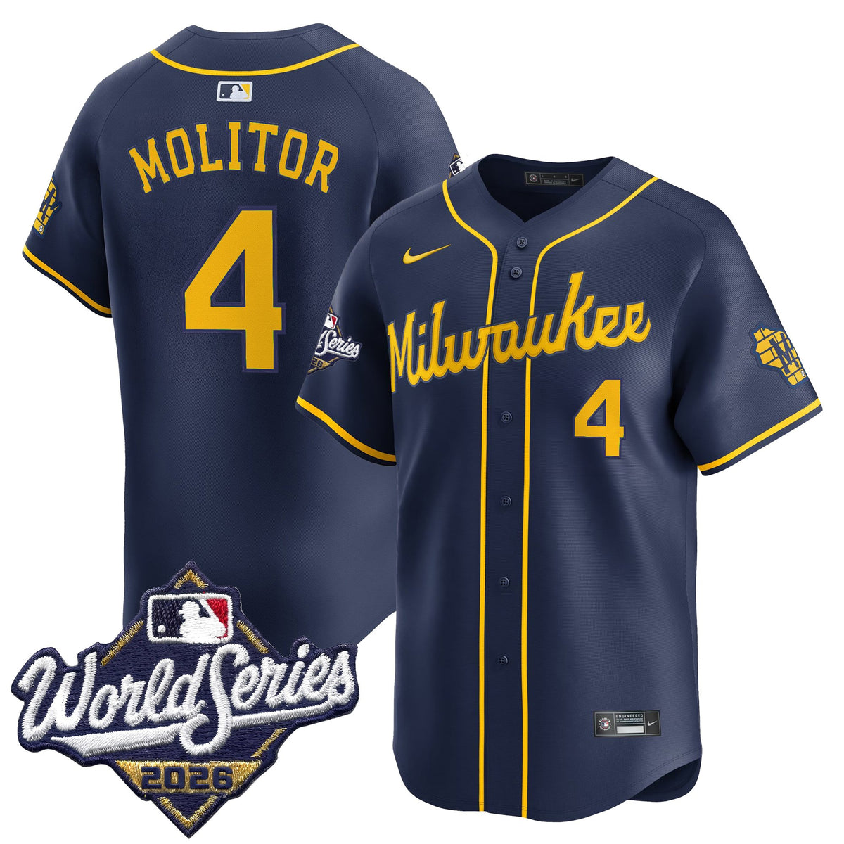 Men's Milwaukee Brewers 2026 World Series Vapor Premier Limited Jersey - All Stitched - Navy - Paul Molitor