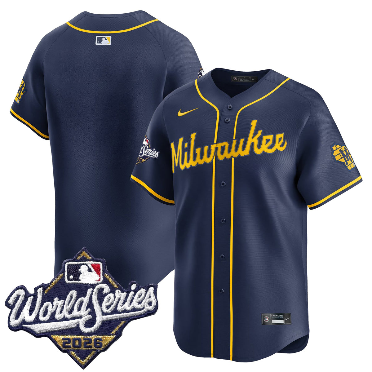 Men's Milwaukee Brewers 2026 World Series Vapor Premier Limited Jersey - All Stitched - Navy - Team