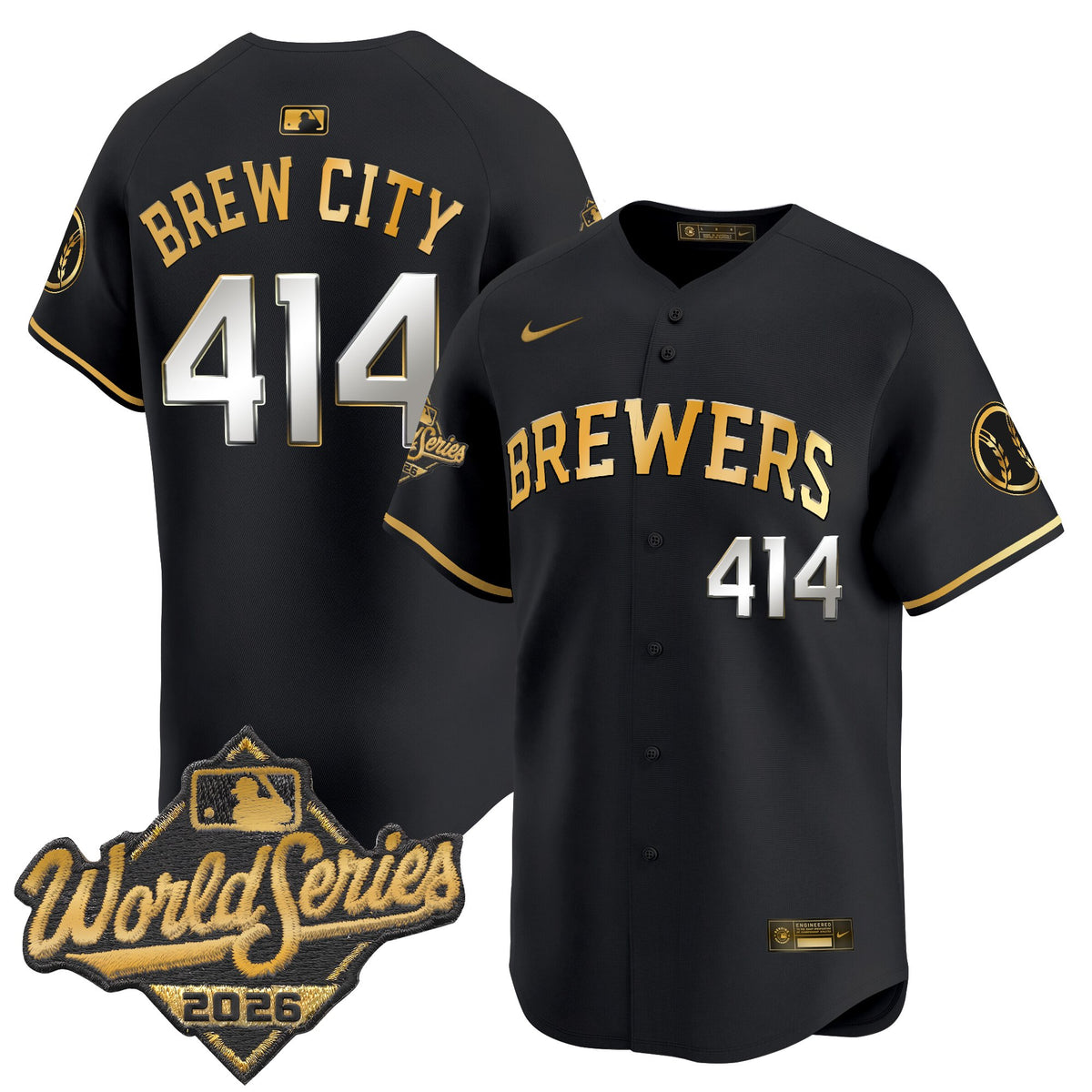 Men's Milwaukee Brewers 2026 World Series Vapor Premier Limited Jersey - All Stitched - Black Gold - Brew City 414