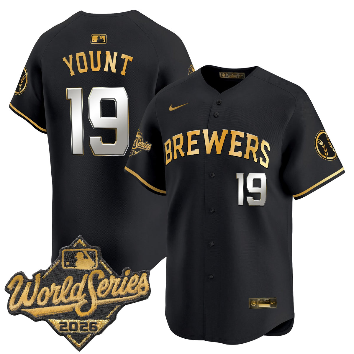 Men's Milwaukee Brewers 2026 World Series Vapor Premier Limited Jersey - All Stitched - Black Gold - Robin Yount