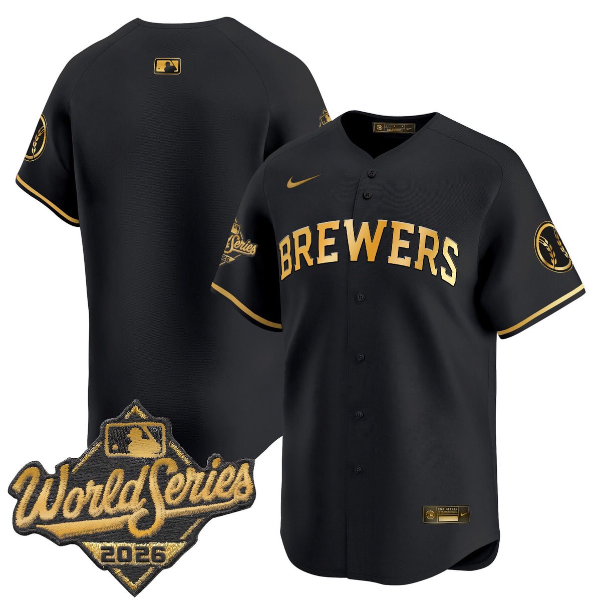 Men's Milwaukee Brewers 2026 World Series Vapor Premier Limited Jersey - All Stitched - Black Gold - Team